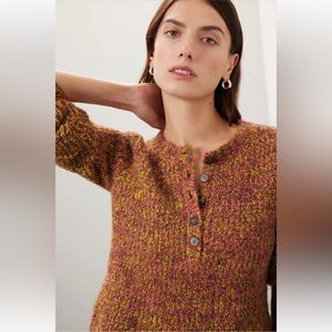 NWT Central Park West Livi Long Bell Sleeve Wool blend Henley Chunky Sweater Top